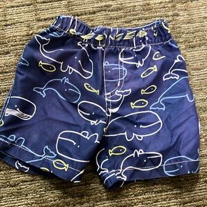 Carters Navy Blue Whale Print Swim Shorts 24 months